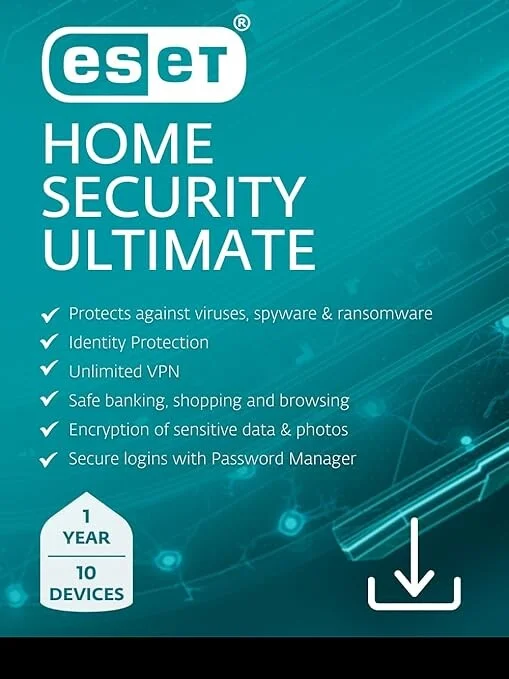ESET Home Security Ultimate | Antivirus | VPN | Identity Protection | 2025 Edition | 10 Devices | 1 Year| Password Manager | Privacy Protection | Ransomware | Digital Download [PC/Mac/Android]
