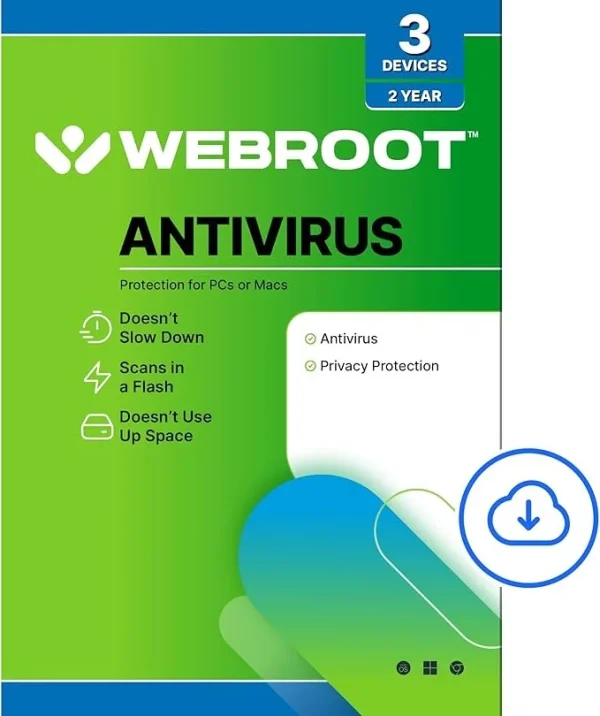 Webroot Antivirus Software 2025 | 3 Device | 2 Year Download for PC/Mac