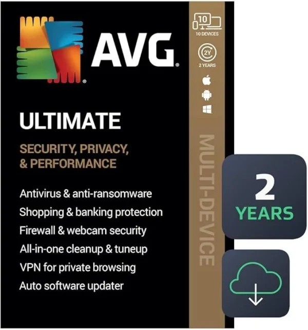 AVG Ultimate 2024 | Antivirus+Cleaner+VPN | 10 Devices, 2 Year Subscription [Download]